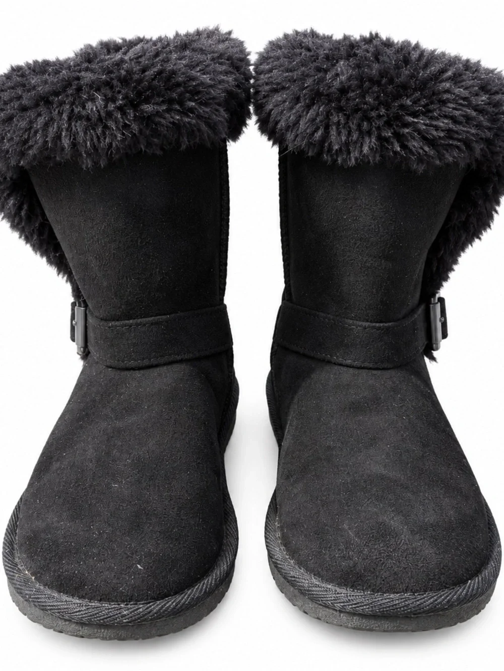 The Children’s Place Girls Black Faux Fur Buckle Chalet Boots Size 1